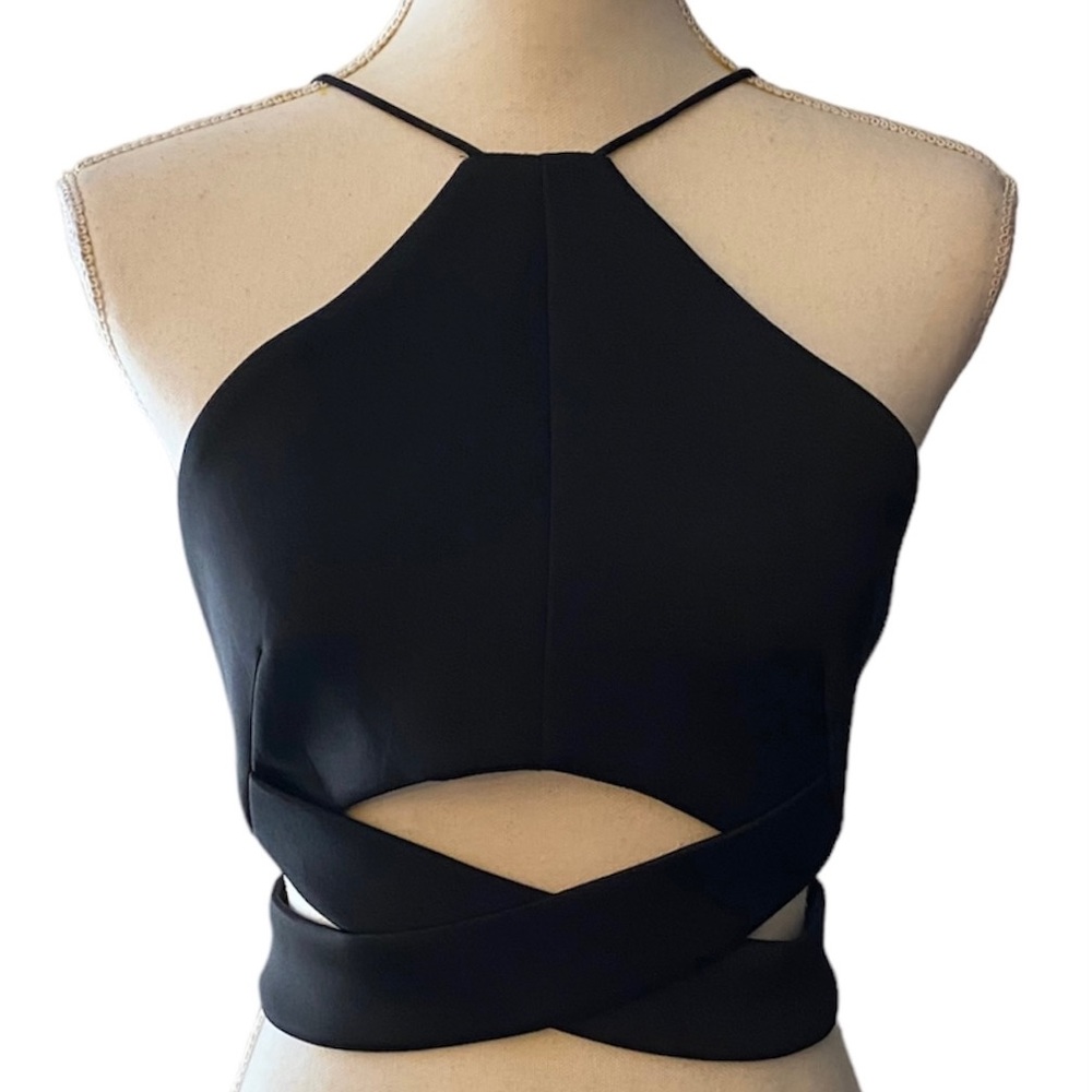 Black Crop Cut Out Halter Top NWOT Size Small